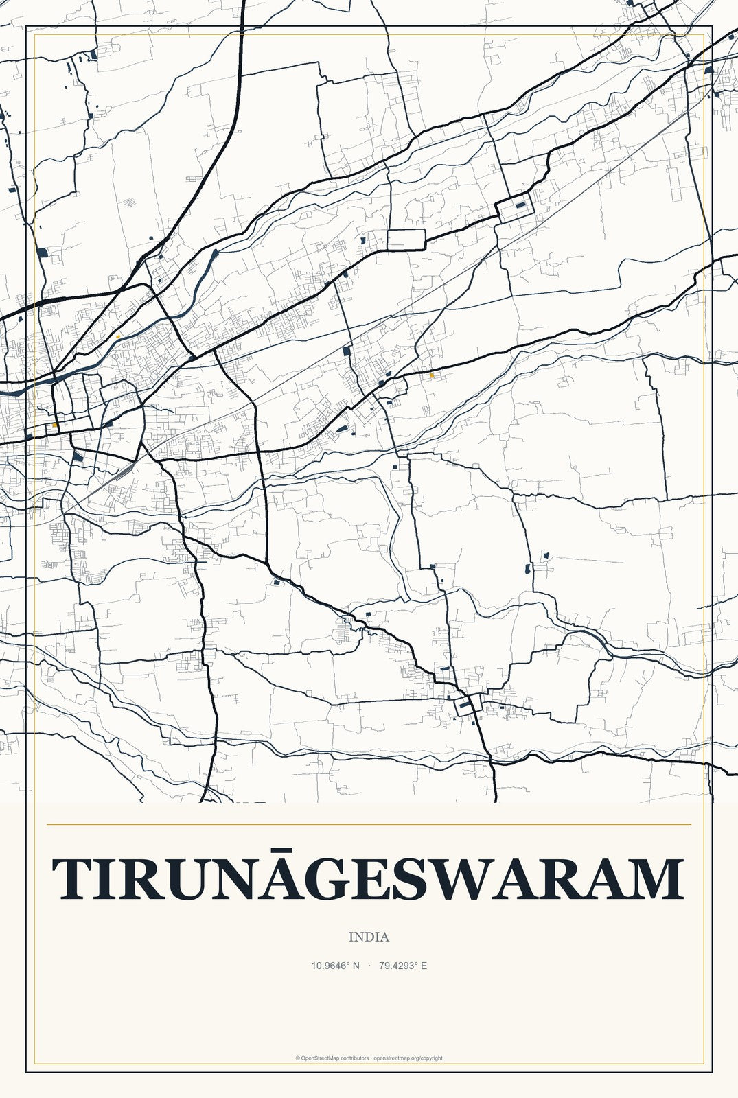 Tirunāgeswaram, India City Map Aluminum Sign in Citrine Modern style