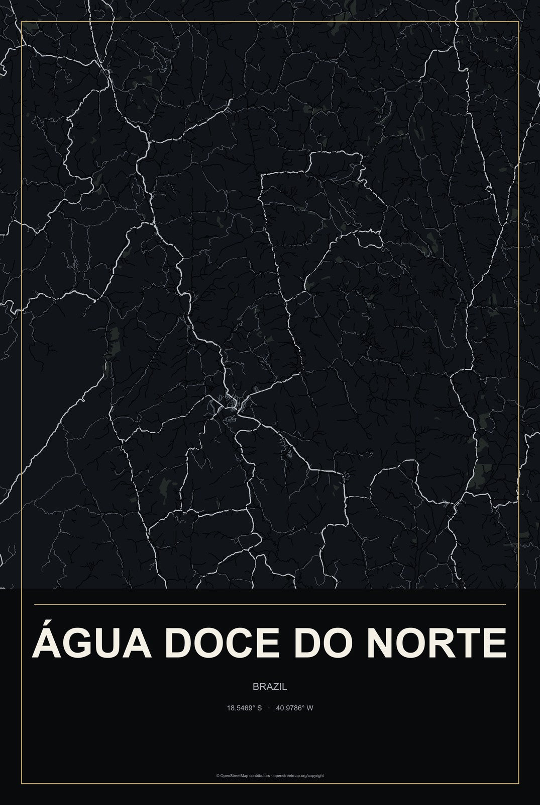 Água Doce do Norte, Brazil City Map Aluminum Sign in Metropolitan Noir style