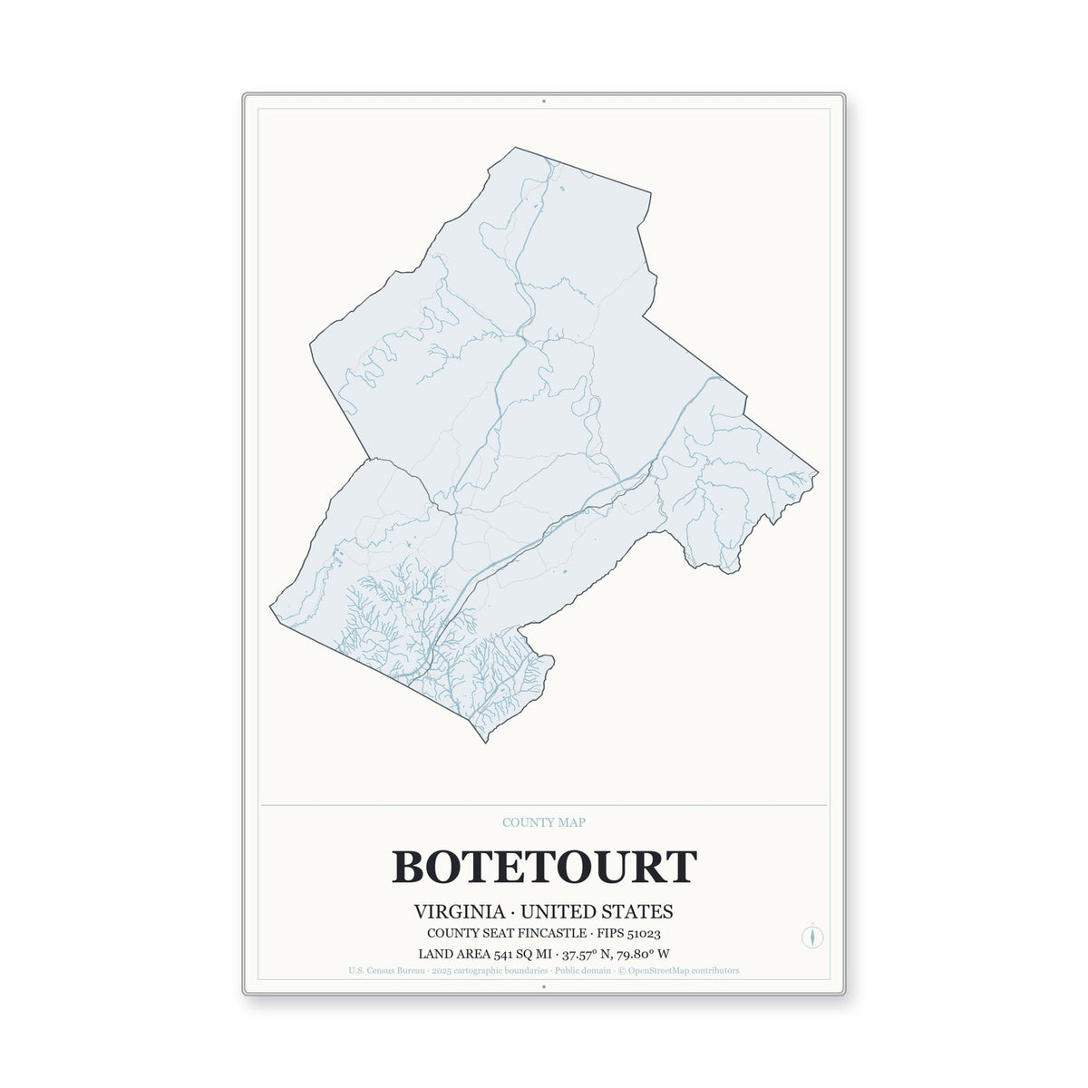 Botetourt County, Virginia Map Aluminum Sign in Gallery Air style