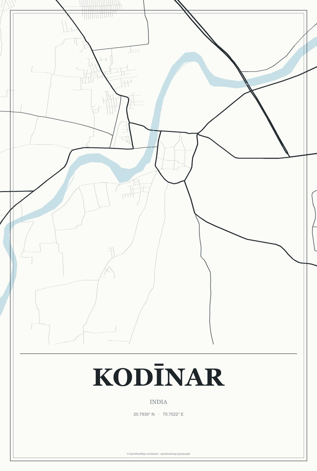 Kodīnar, India City Map Aluminum Sign in Gallery Air style
