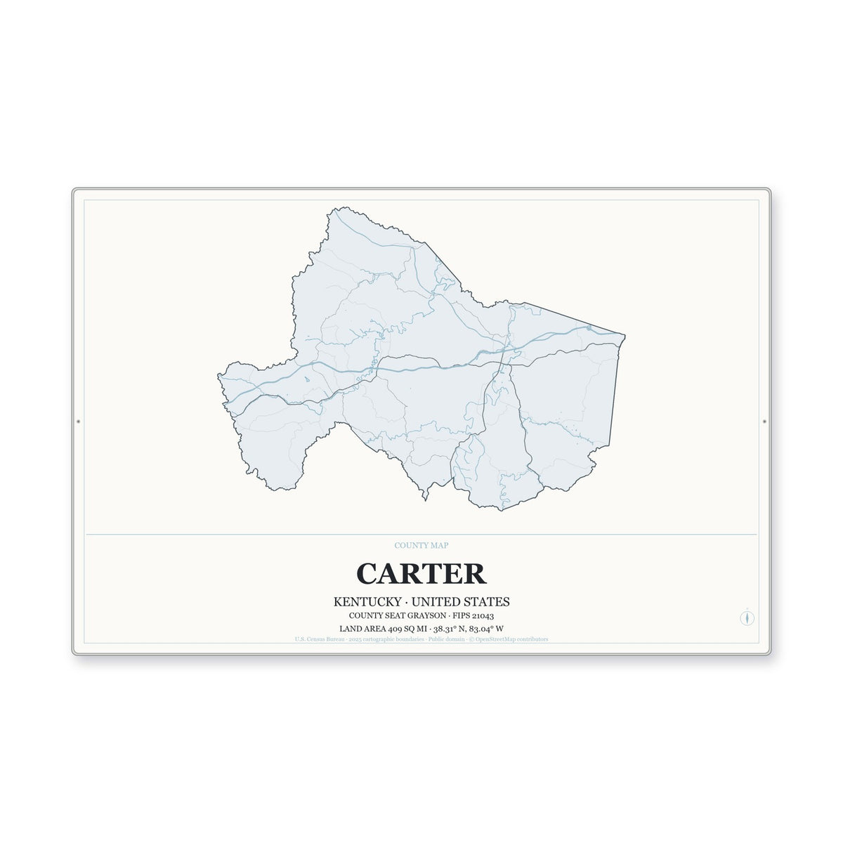 Carter County, Kentucky Map Aluminum Sign in Gallery Air style