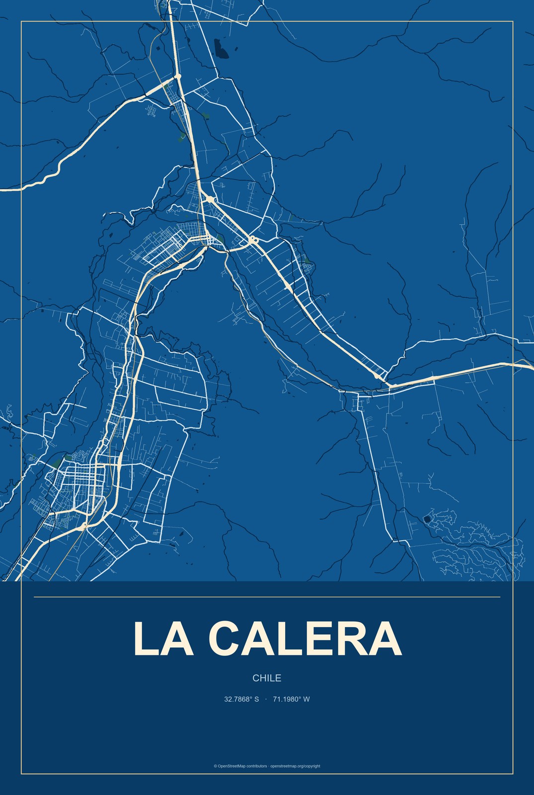 La Calera, Chile City Map Aluminum Sign in Harbor Cobalt style