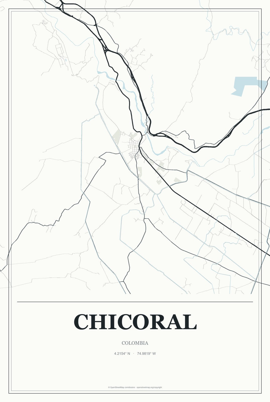 Chicoral, Colombia City Map Aluminum Sign in Gallery Air style