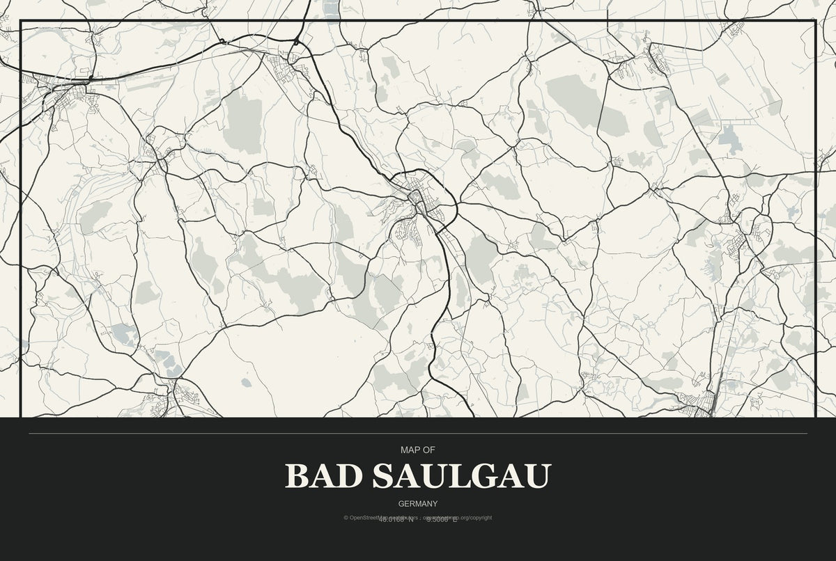 Bad Saulgau, Germany City Map Aluminum Sign in Museum Plaque style