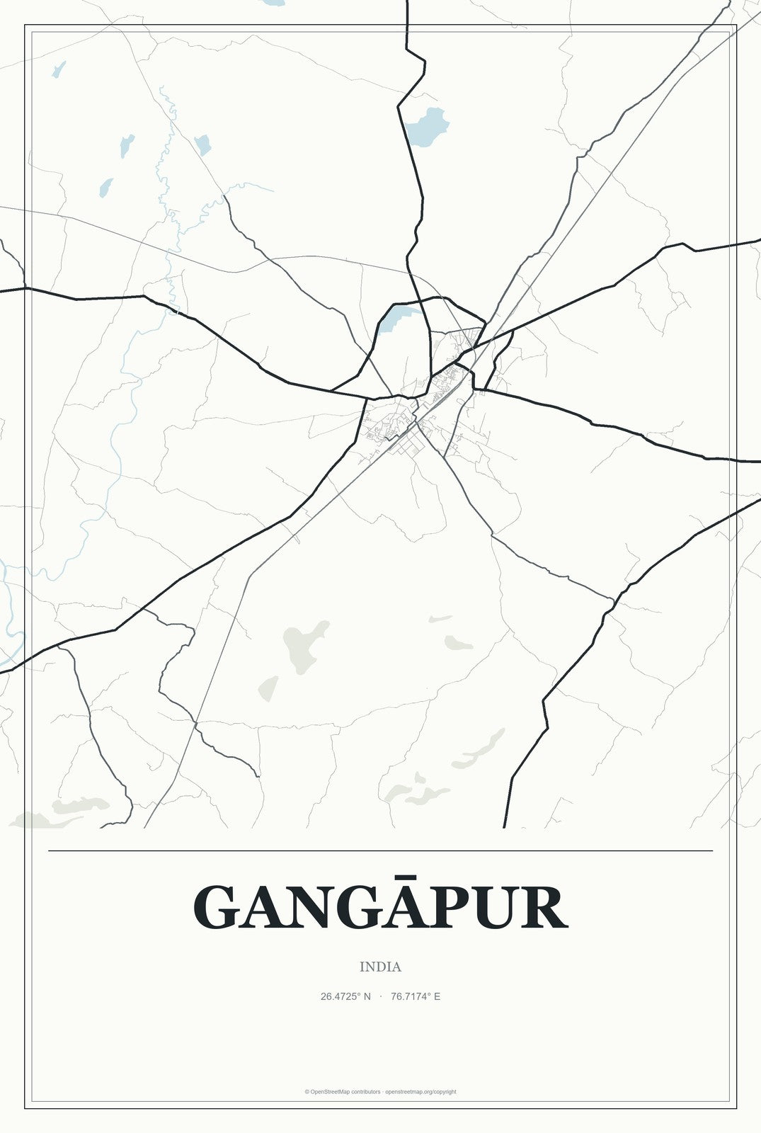 Gangāpur, Rajasthan, India City Map Aluminum Sign in Gallery Air style
