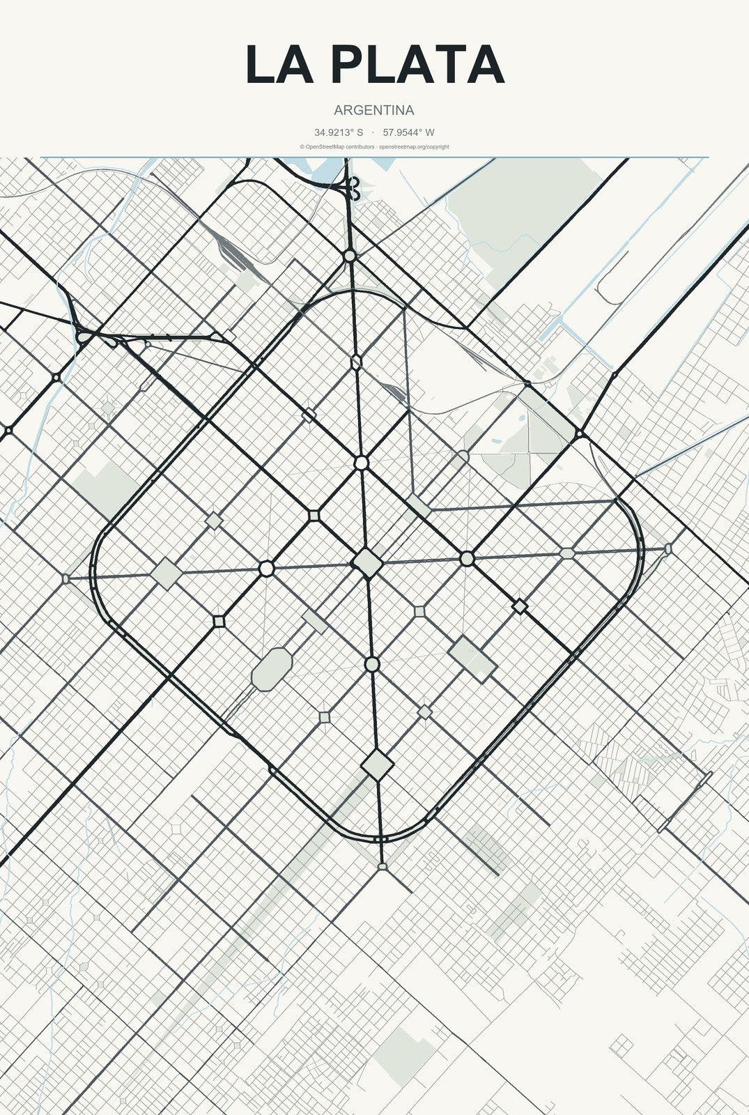 La Plata, Argentina City Map Aluminum Sign in Headline Atlas style