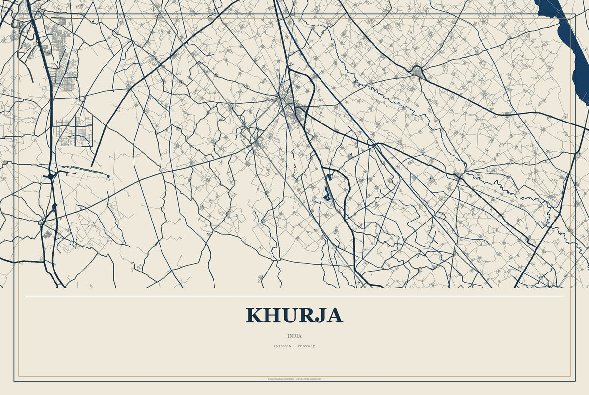 Khurja, India City Map Aluminum Sign in Coastal Cutout style