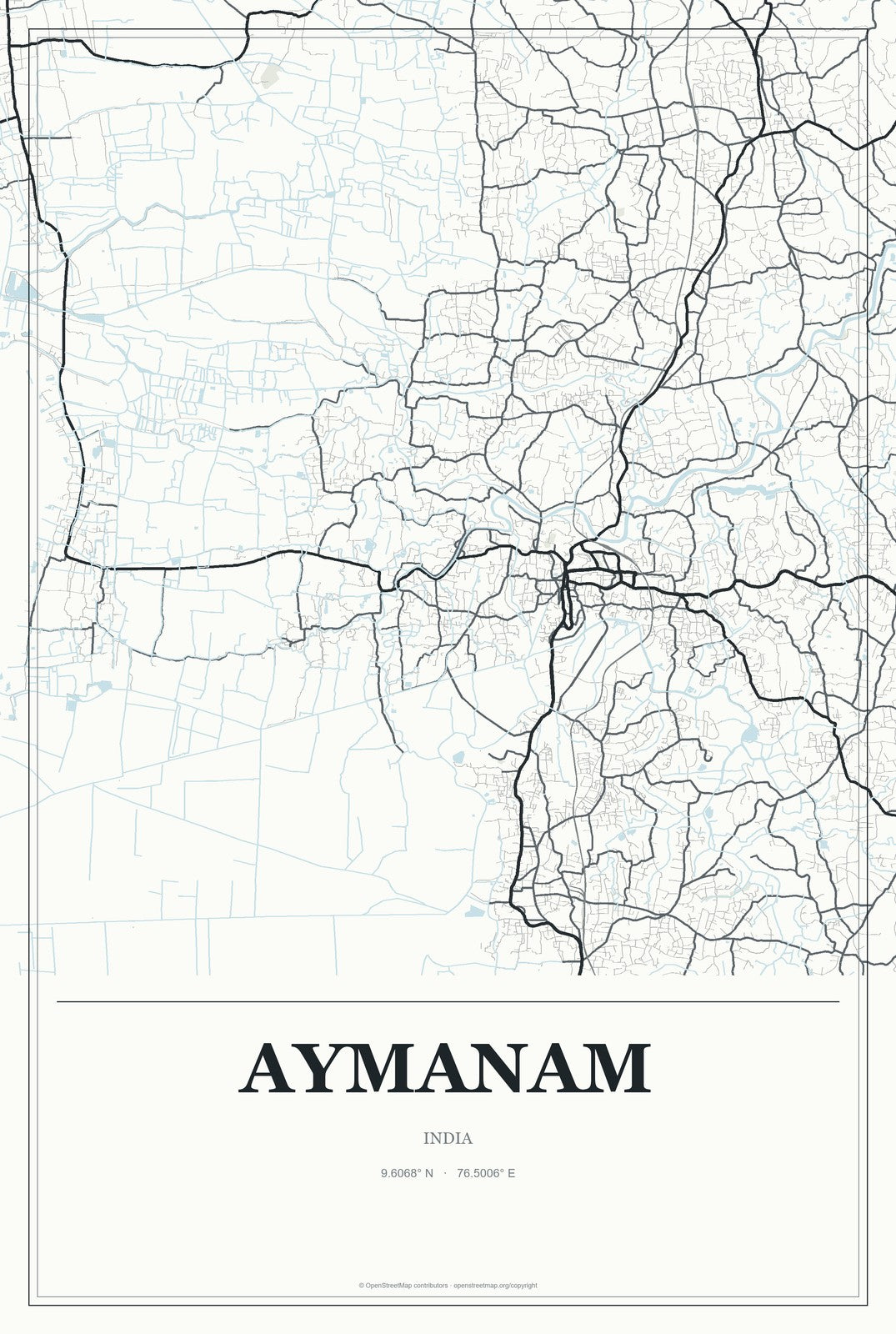 Aymanam, India City Map Aluminum Sign in Gallery Air style