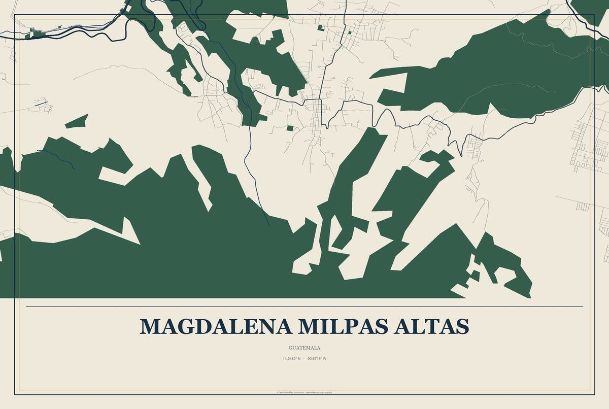 Magdalena Milpas Altas, Guatemala City Map Aluminum Sign in Coastal Cutout style