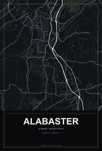 Alabaster, Alabama map in Metropolitan Noir style