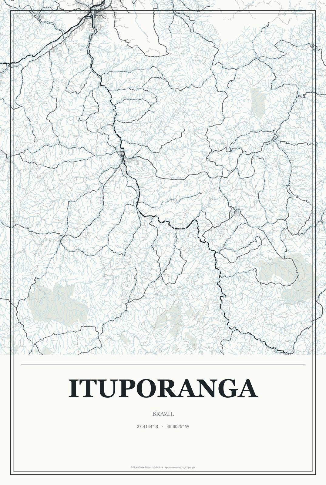 Ituporanga, Brazil City Map Aluminum Sign in Gallery Air style