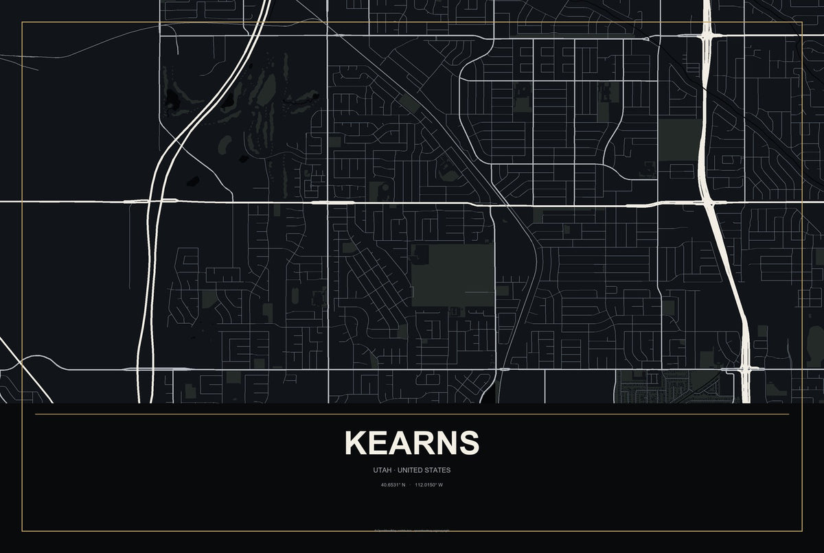 Kearns, Utah City Map Aluminum Sign in Metropolitan Noir style