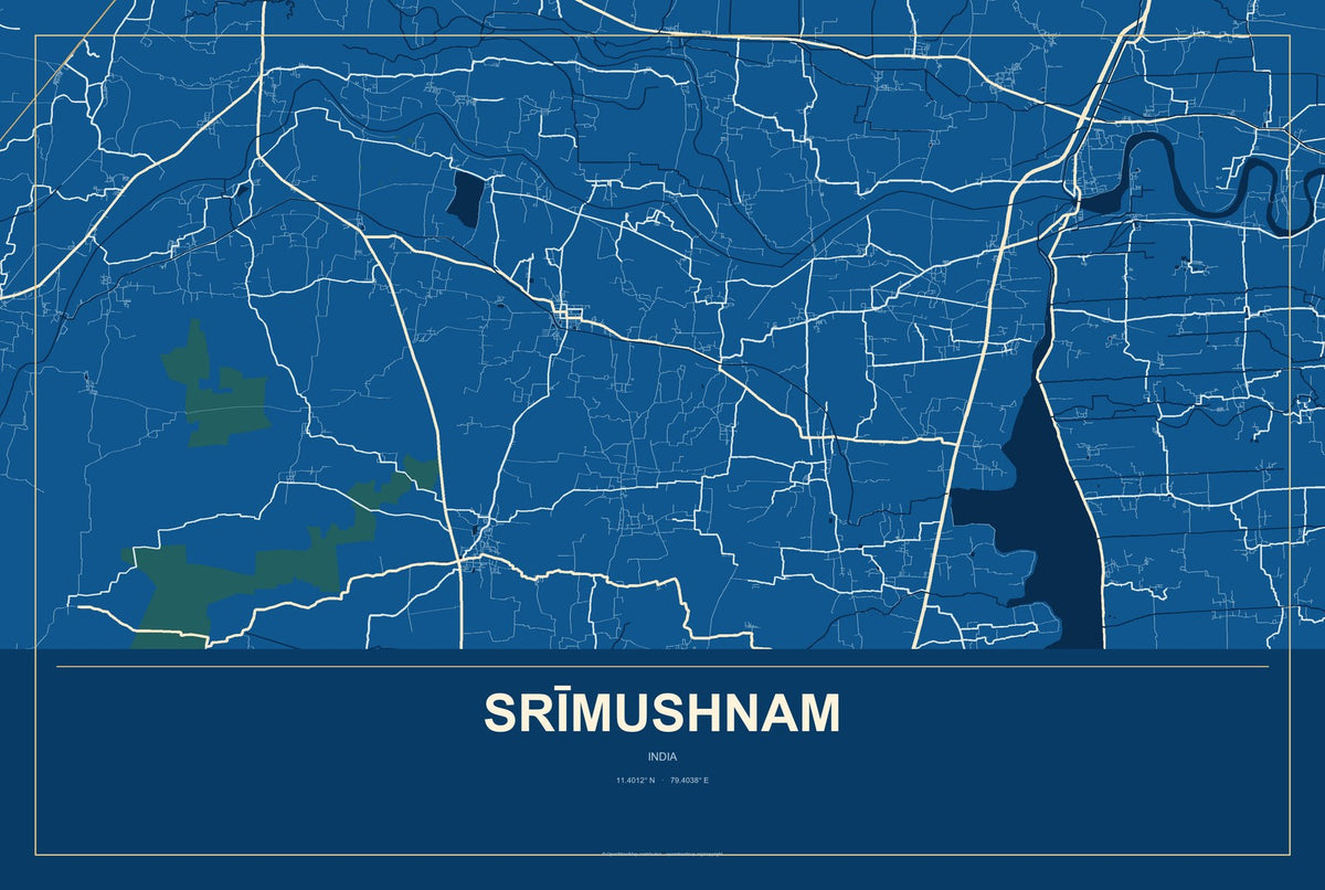 Srīmushnam, India City Map Aluminum Sign in Harbor Cobalt style