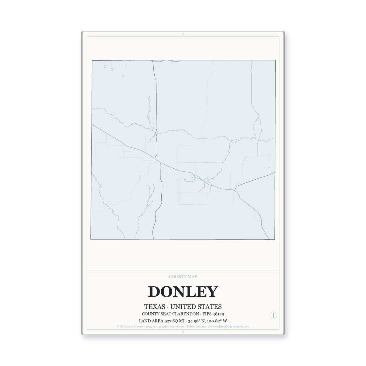 Donley County, Texas Map Aluminum Sign in Gallery Air style