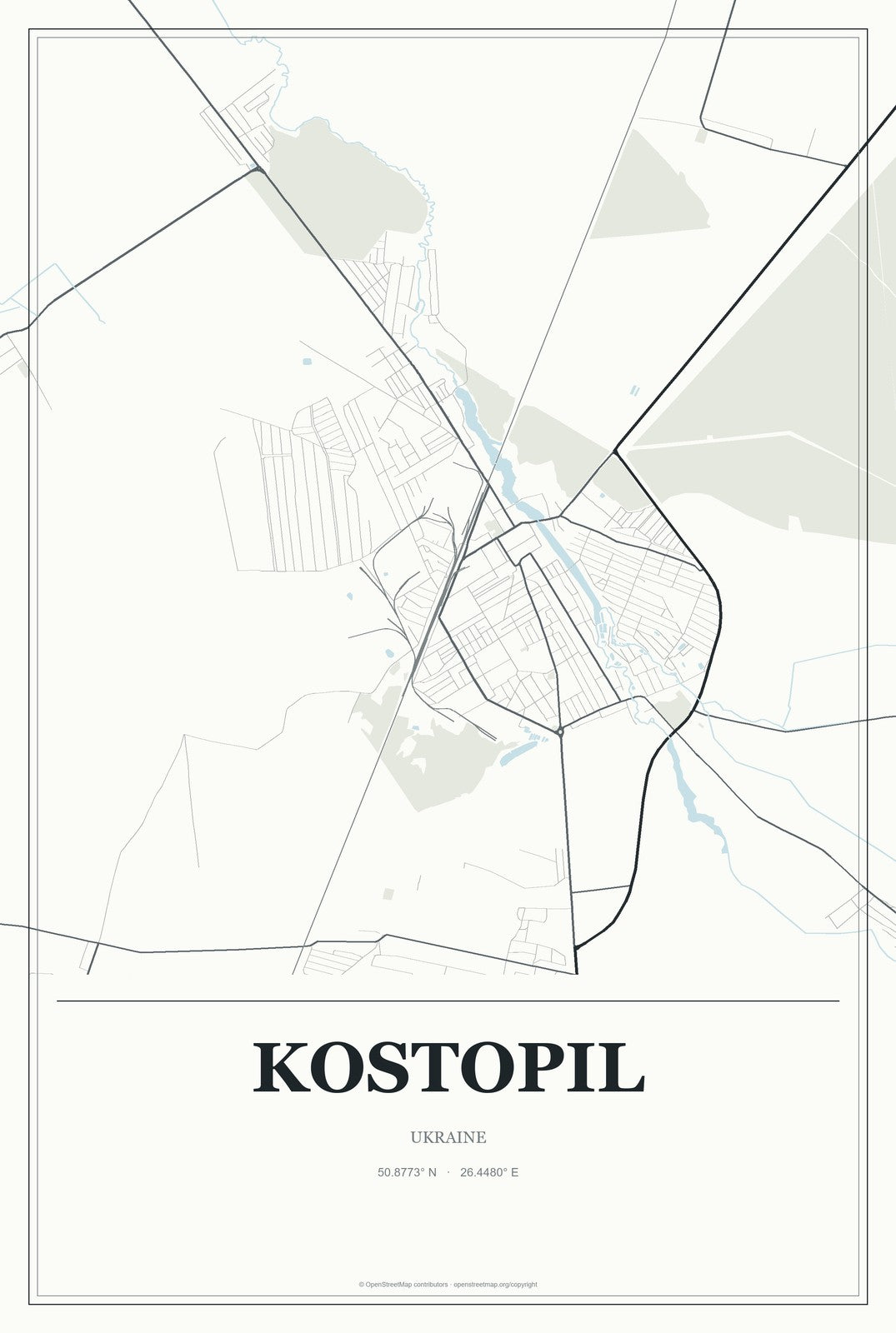 Kostopil, Ukraine City Map Aluminum Sign in Gallery Air style