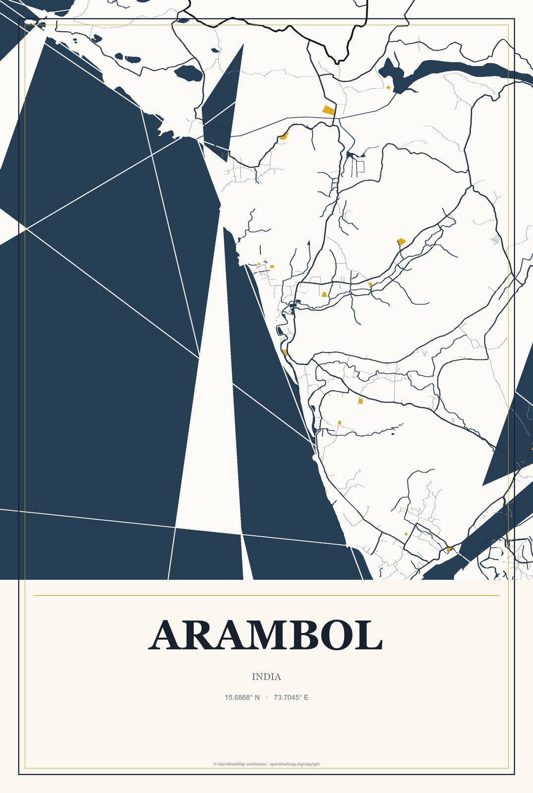 Arambol, India City Map Aluminum Sign in Citrine Modern style