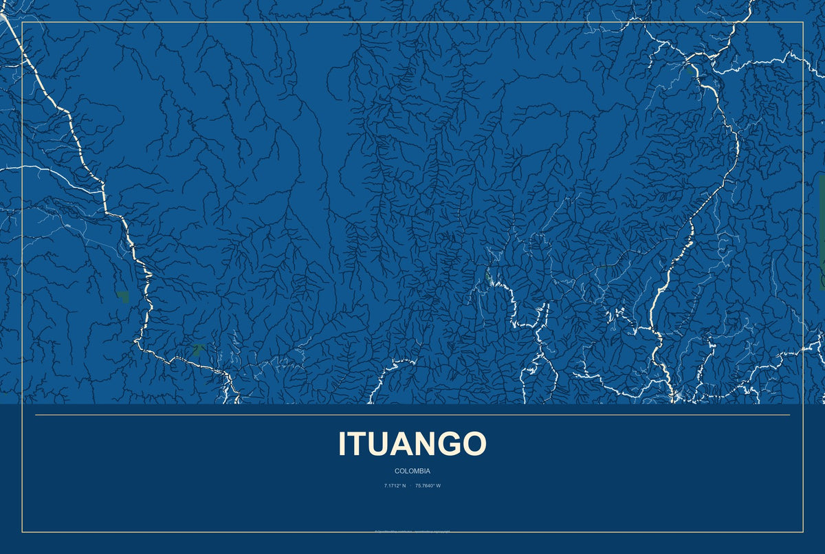 Ituango, Colombia City Map Aluminum Sign in Harbor Cobalt style