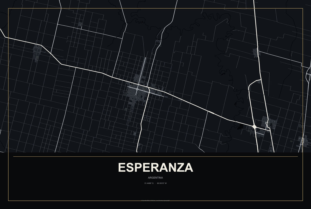 Esperanza, Argentina City Map Aluminum Sign in Metropolitan Noir style