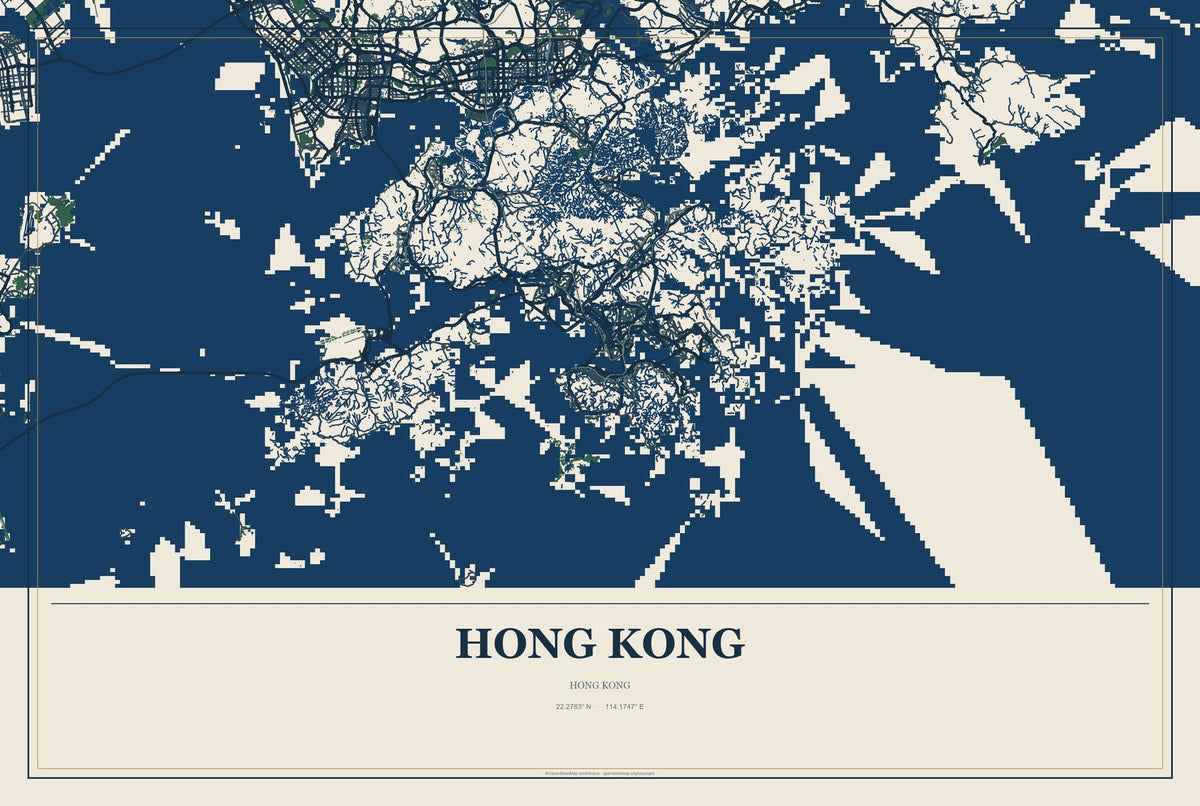 Hong Kong, Hong Kong City Map Aluminum Sign in Coastal Cutout style