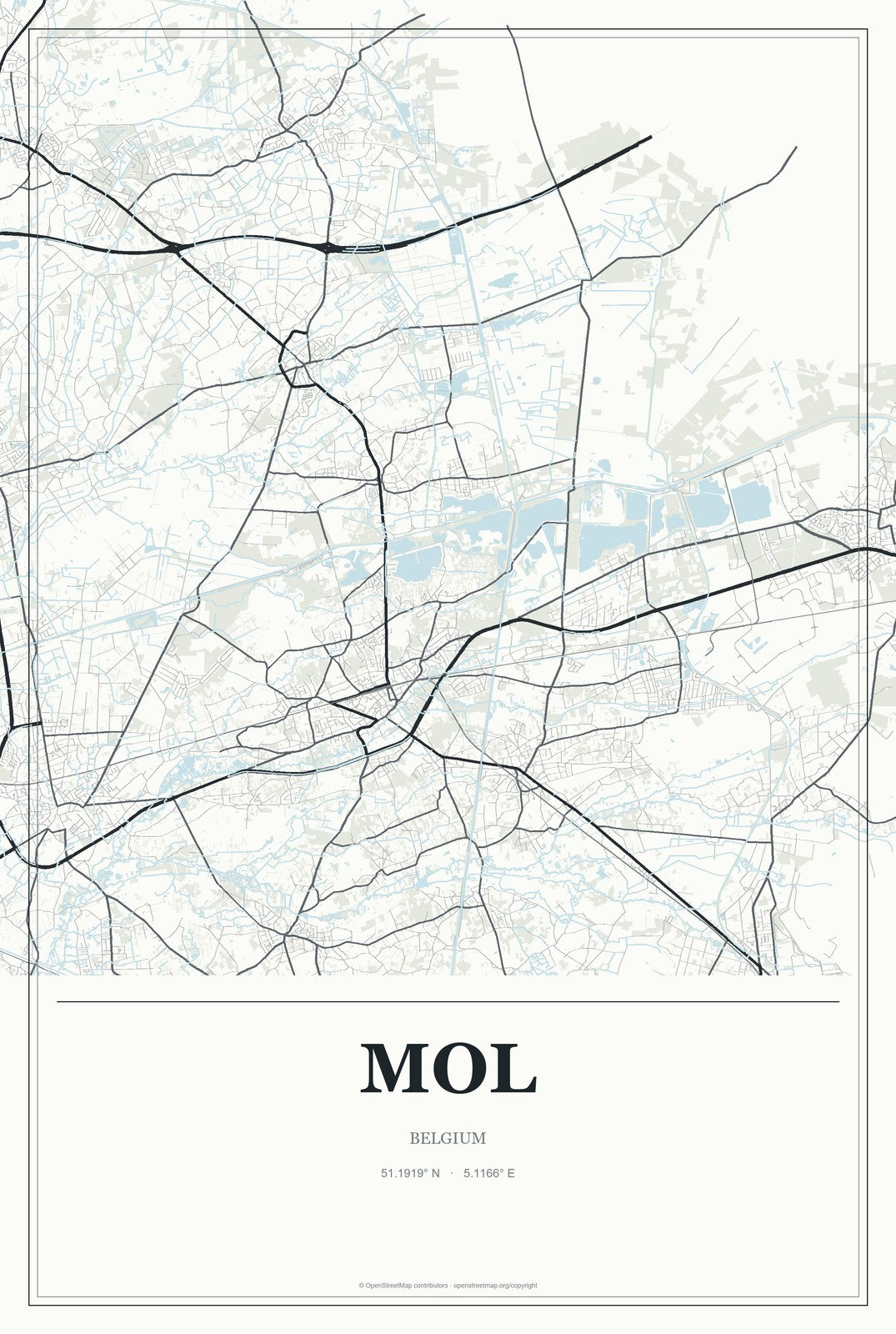 Mol, Belgium City Map Aluminum Sign in Gallery Air style