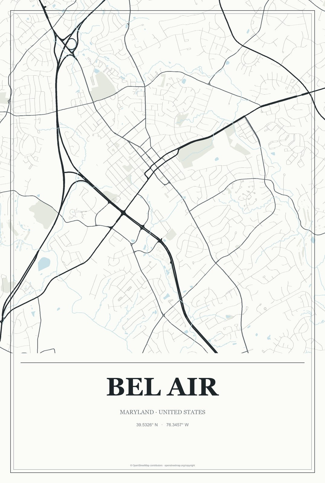 Bel Air, Maryland City Map Aluminum Sign in Gallery Air style