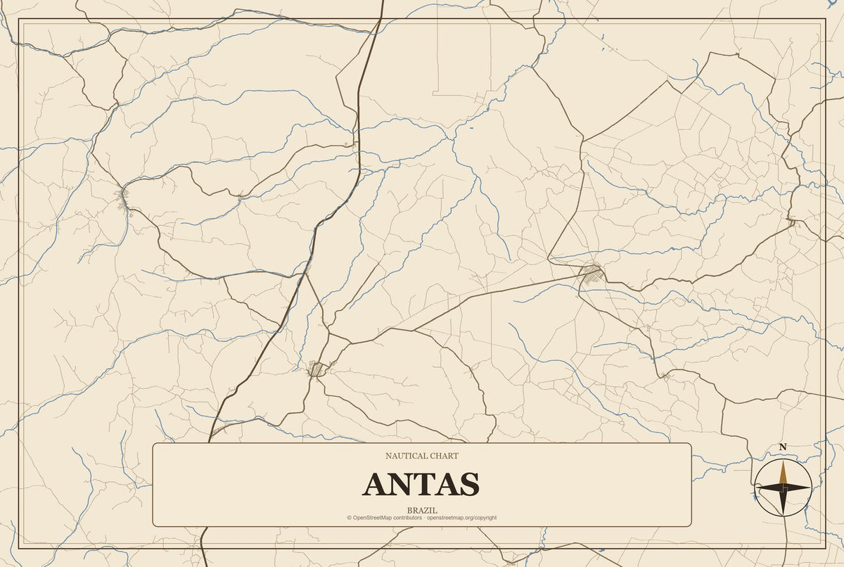 Antas, Brazil City Map Aluminum Sign in Heritage Nautical style