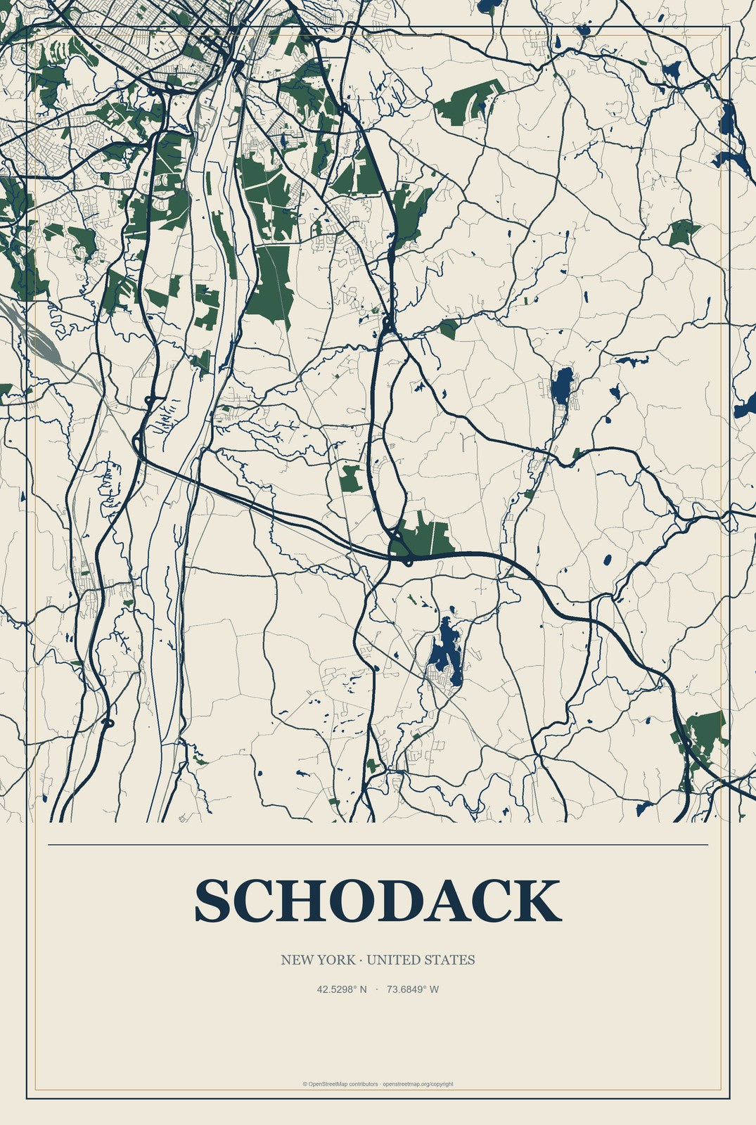 Schodack, New York City Map Aluminum Sign in Coastal Cutout style