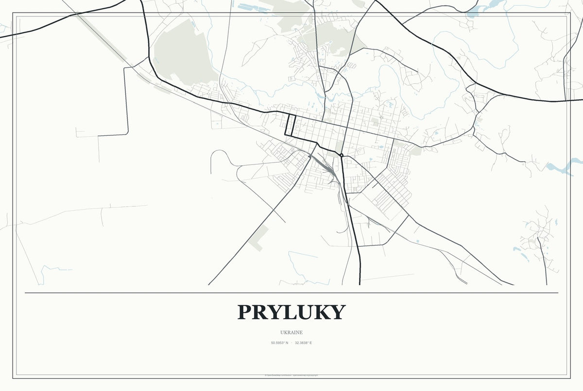 Pryluky, Ukraine City Map Aluminum Sign in Gallery Air style