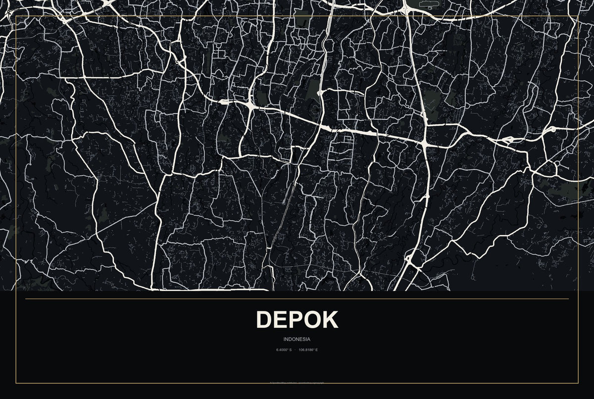 Depok, Yogyakarta, Indonesia City Map Aluminum Sign in Metropolitan Noir style