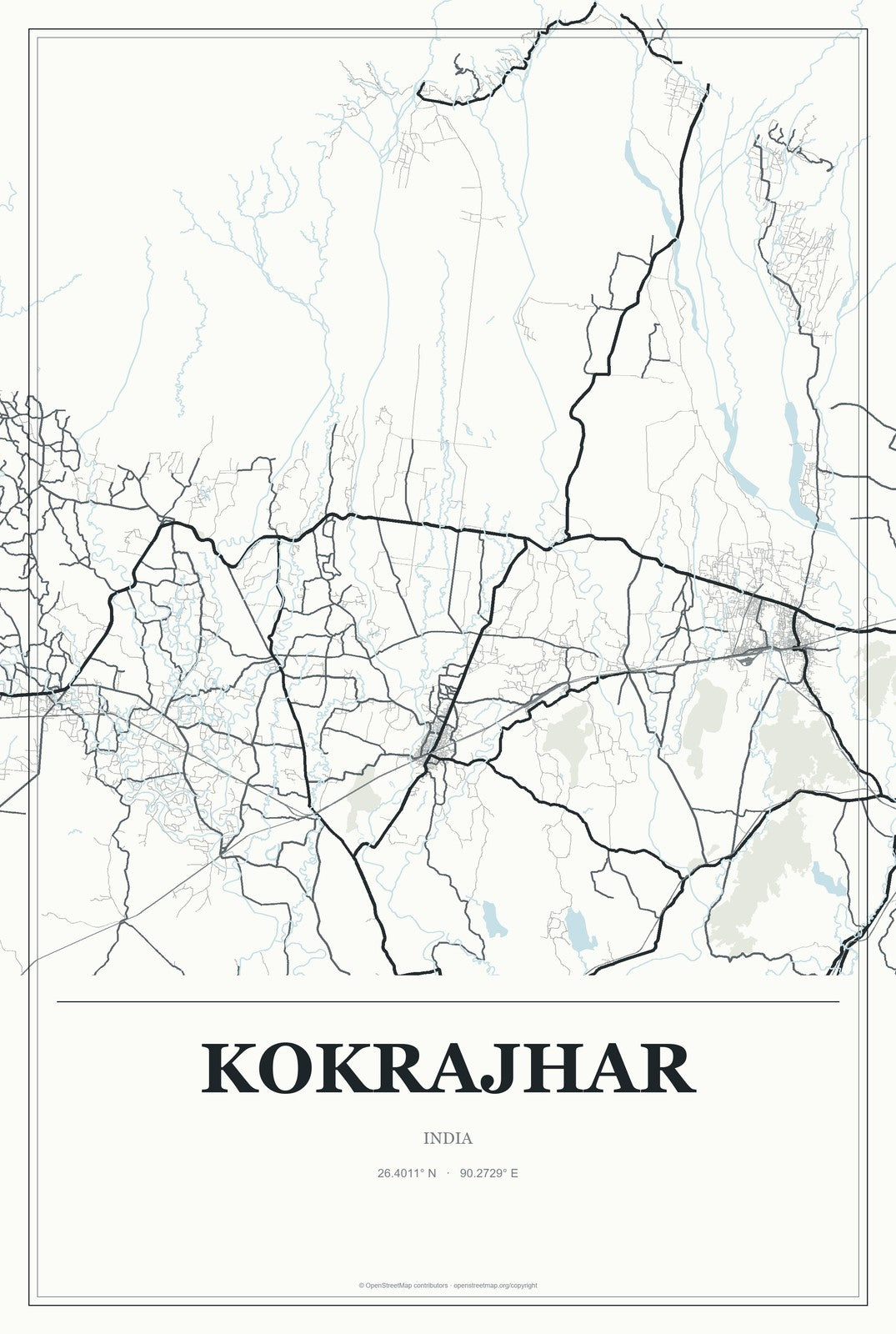 Kokrajhar, India City Map Aluminum Sign in Gallery Air style