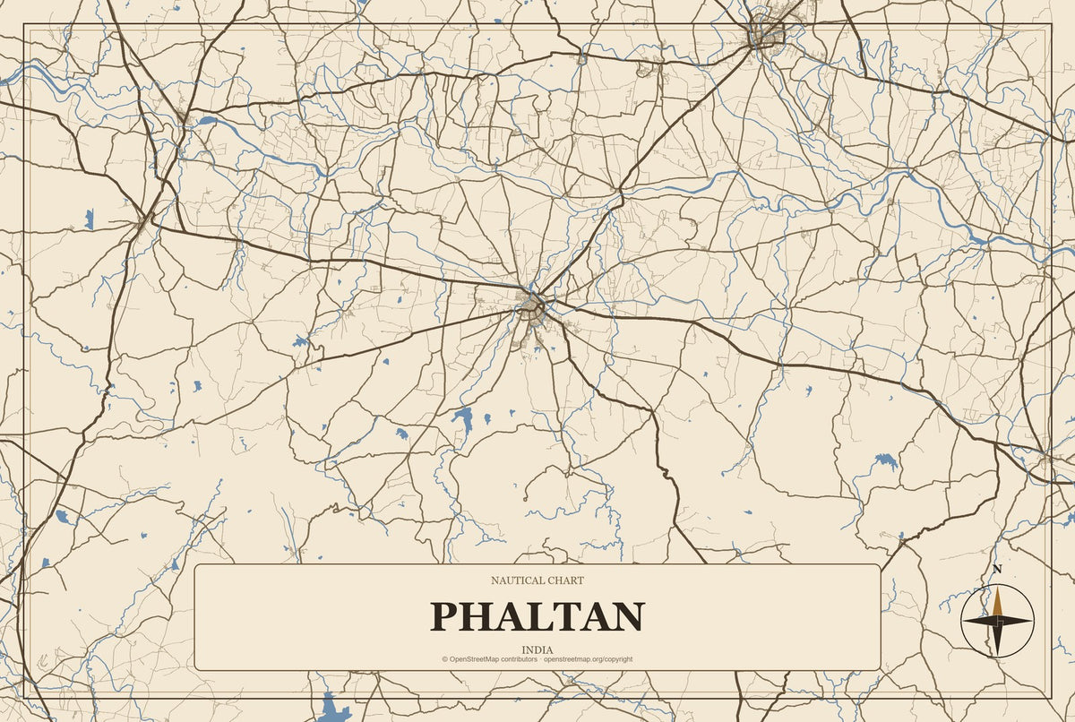 Phaltan, India City Map Aluminum Sign in Heritage Nautical style