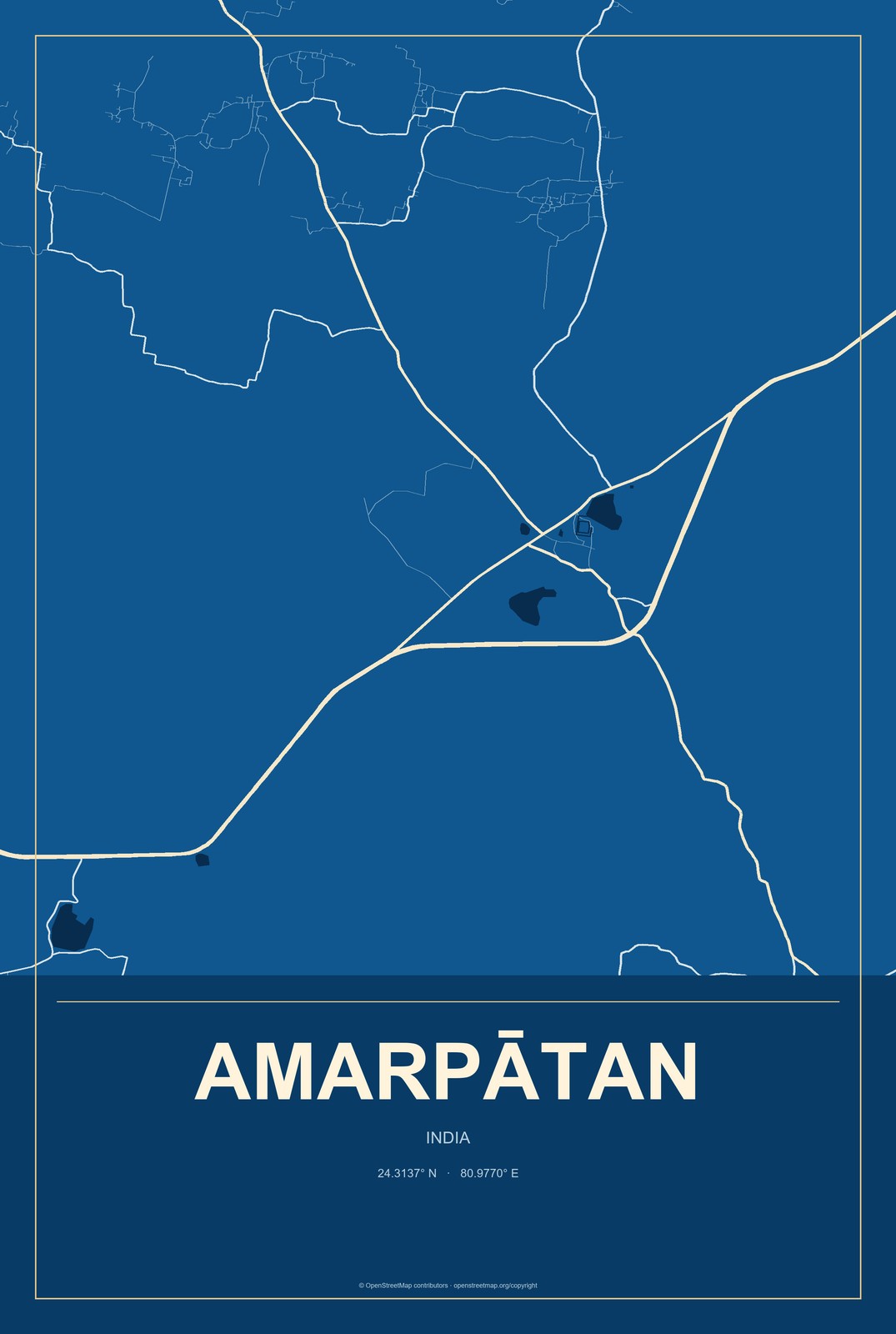 Amarpātan, India City Map Aluminum Sign in Harbor Cobalt style