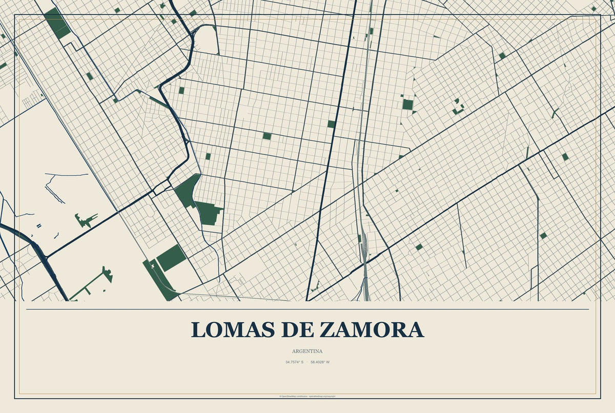 Lomas de Zamora, Argentina City Map Aluminum Sign in Coastal Cutout style
