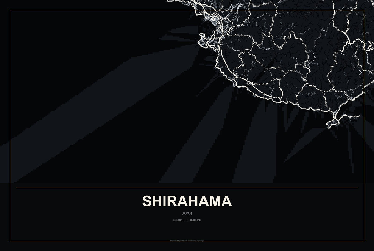 Shirahama, Japan City Map Aluminum Sign in Metropolitan Noir style