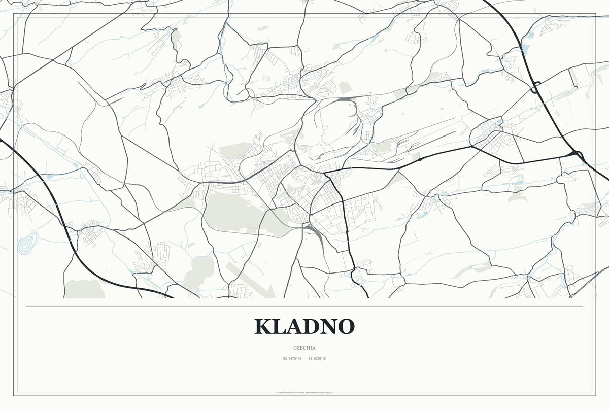 Kladno, Czechia City Map Aluminum Sign in Gallery Air style