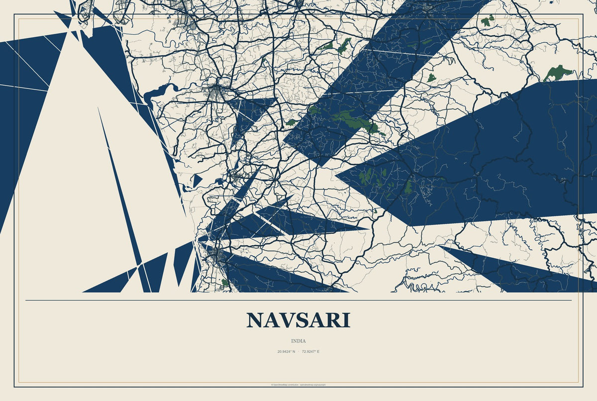 Navsari, India City Map Aluminum Sign in Coastal Cutout style