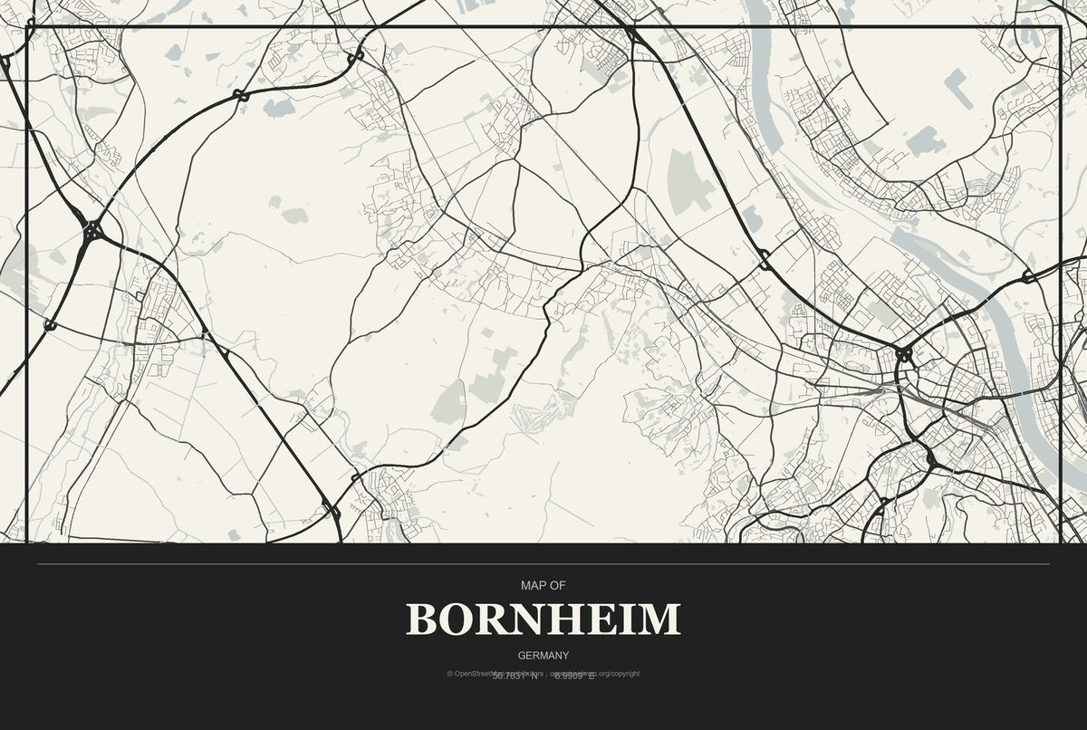 Bornheim, Germany City Map Aluminum Sign in Museum Plaque style