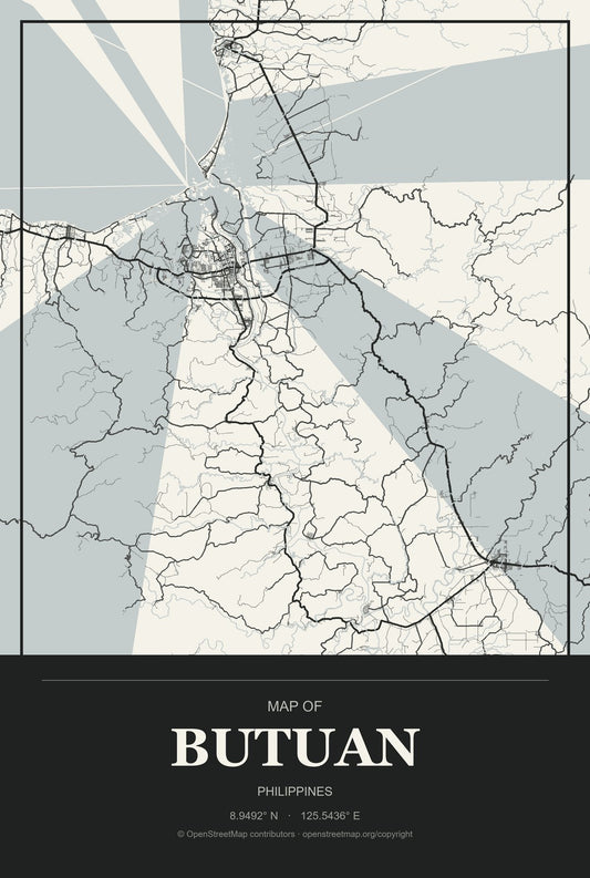 Butuan, Philippines City Map Aluminum Sign in Museum Plaque style