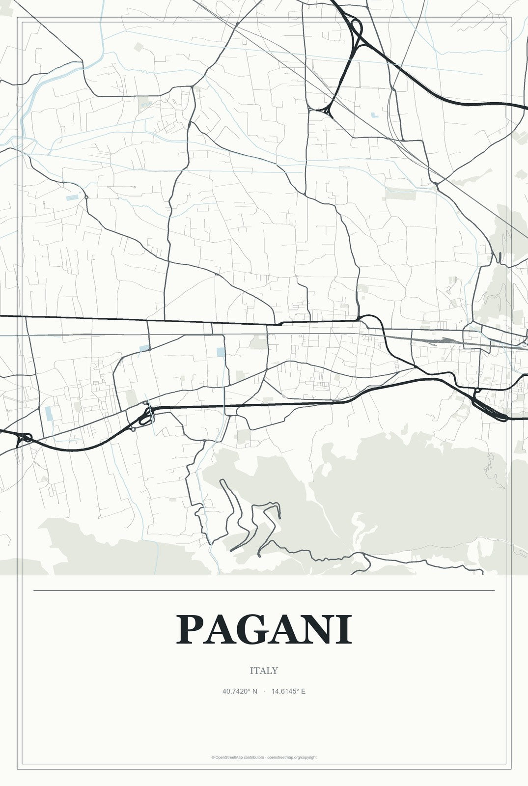 Pagani, Italy City Map Aluminum Sign in Gallery Air style