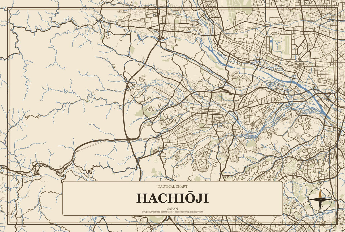 Hachiōji, Japan City Map Aluminum Sign in Heritage Nautical style