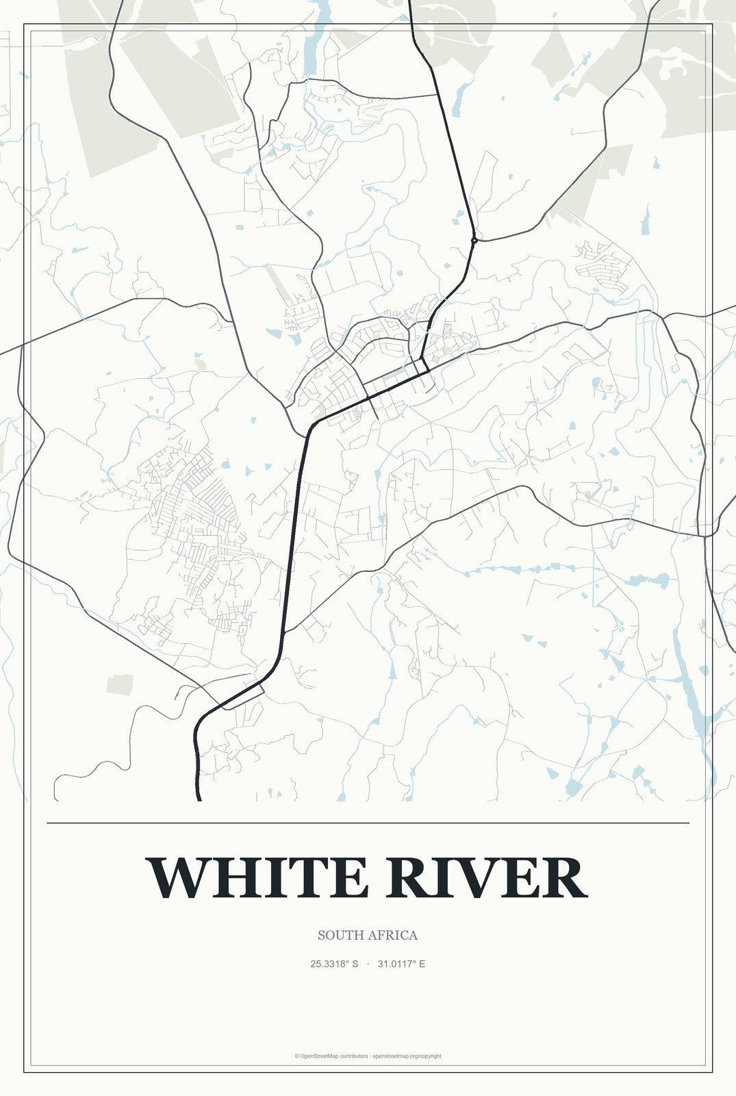 White River, South Africa City Map Aluminum Sign in Gallery Air style
