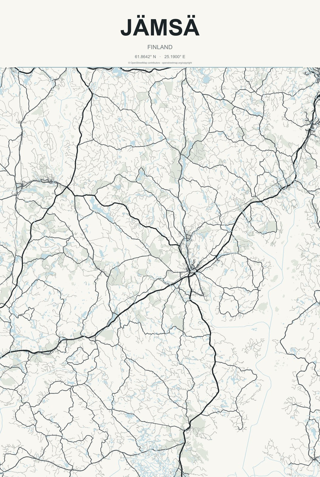 Jämsä, Finland City Map Aluminum Sign in Headline Atlas style