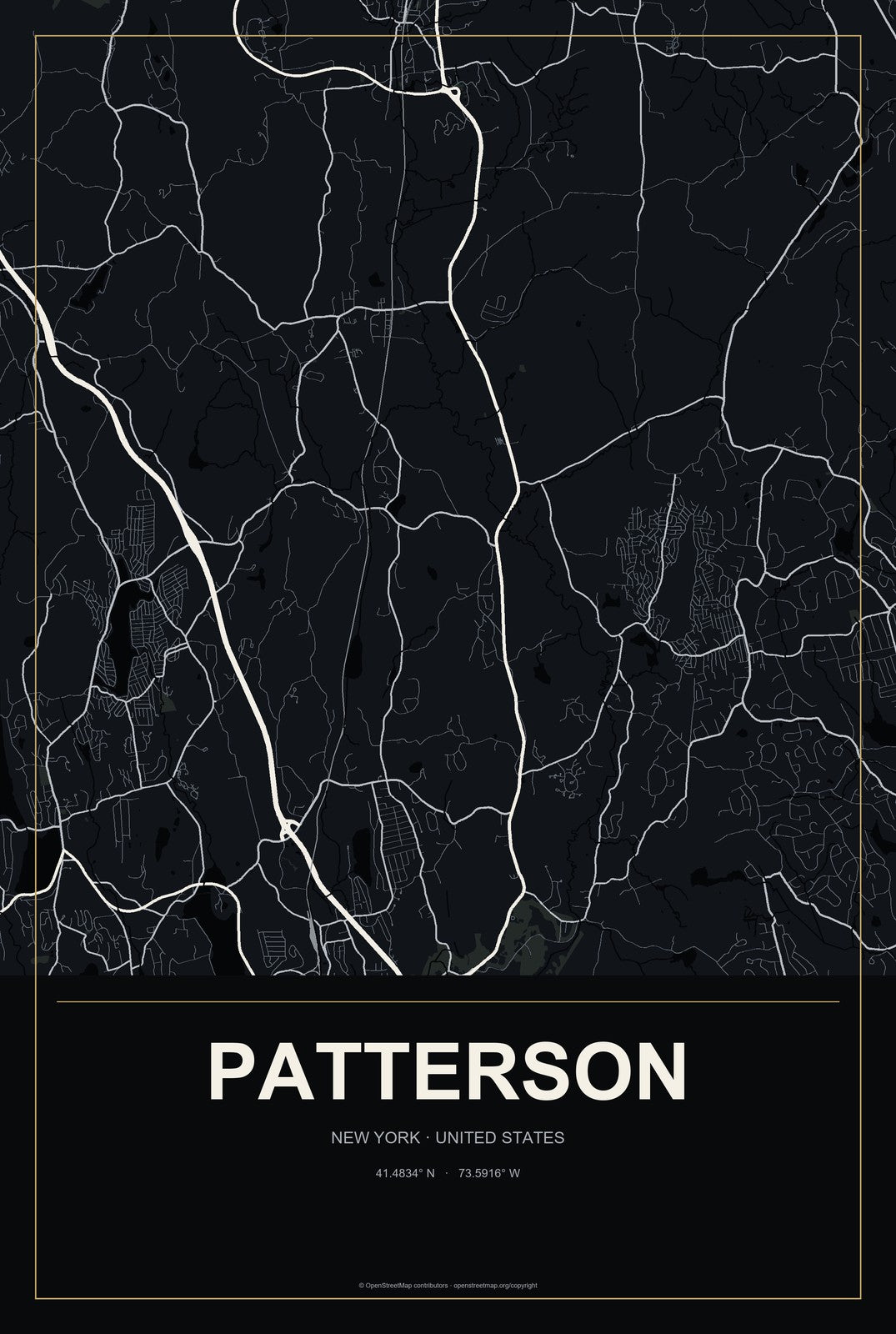Patterson, New York City Map Aluminum Sign in Metropolitan Noir style