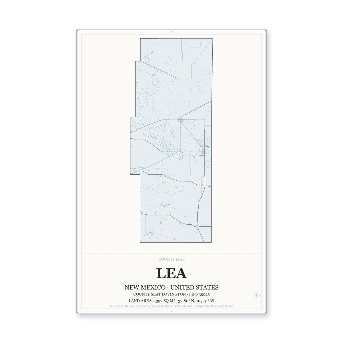 Lea County, New Mexico Map Aluminum Sign in Gallery Air style