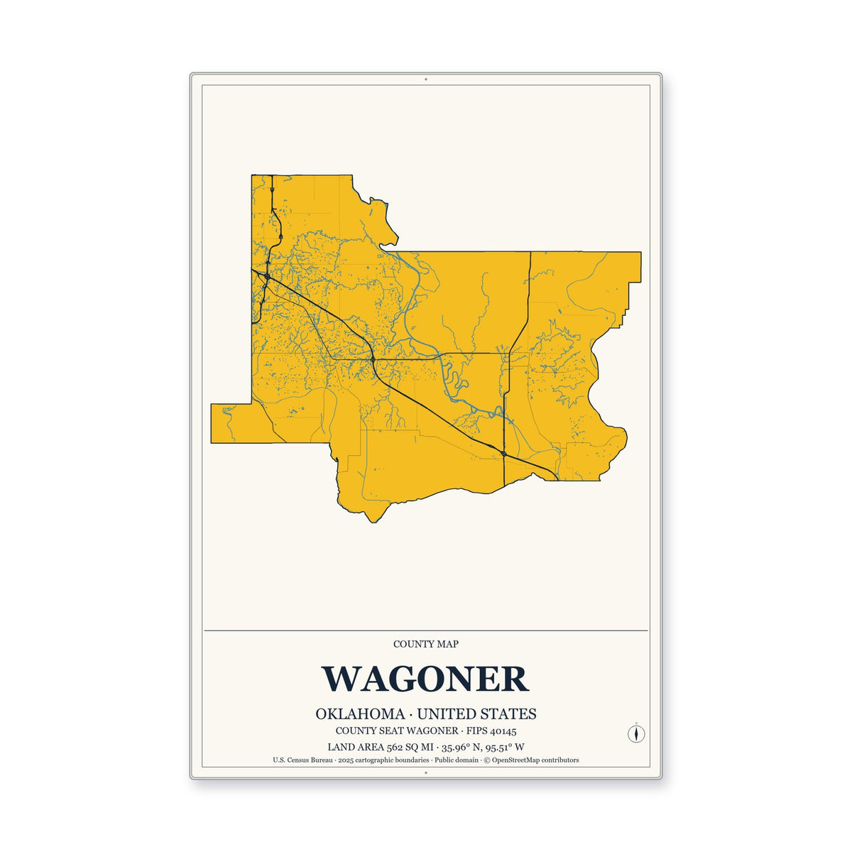 Wagoner County, Oklahoma Map Aluminum Sign in Citrine Modern style