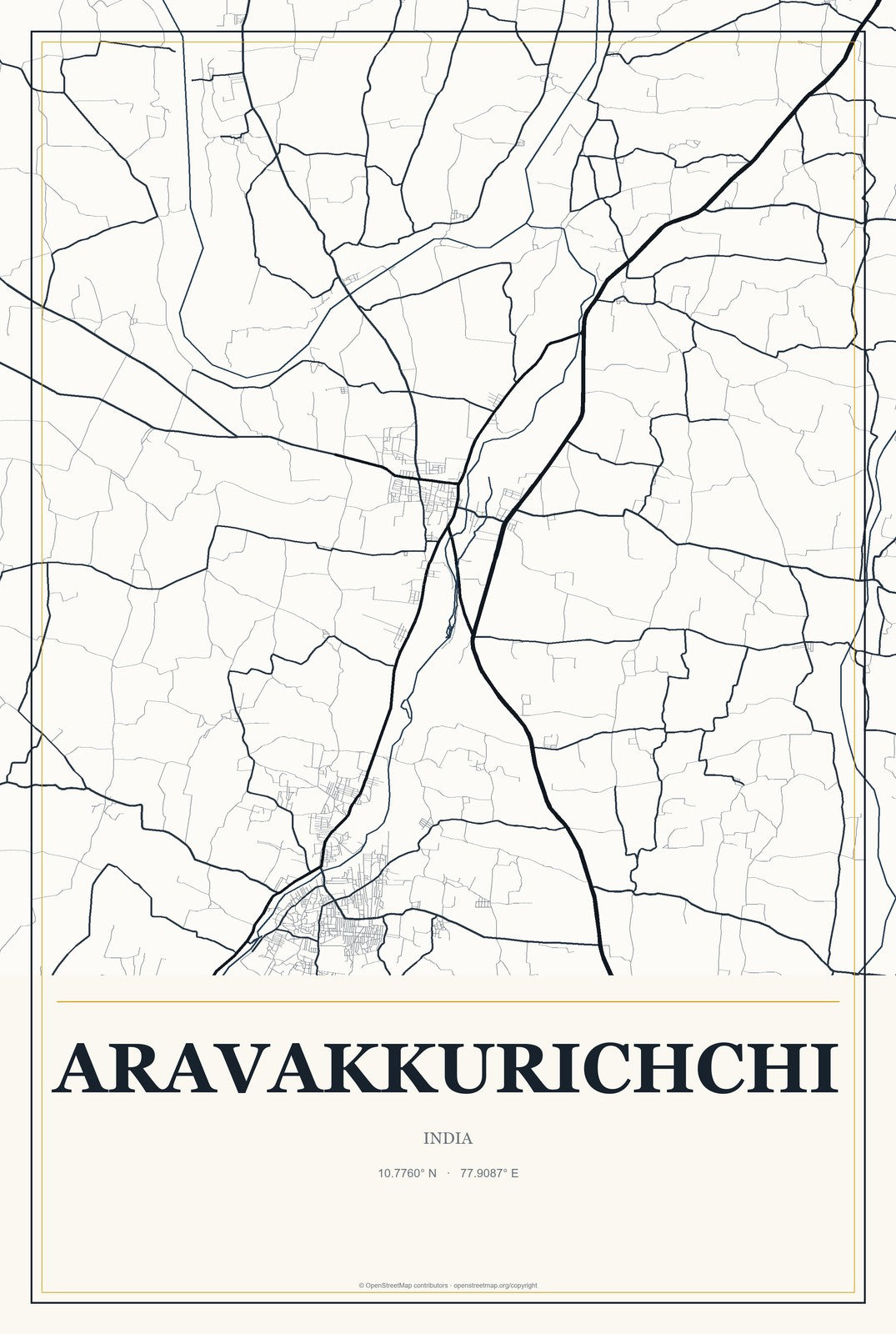 Aravakkurichchi, India City Map Aluminum Sign in Citrine Modern style