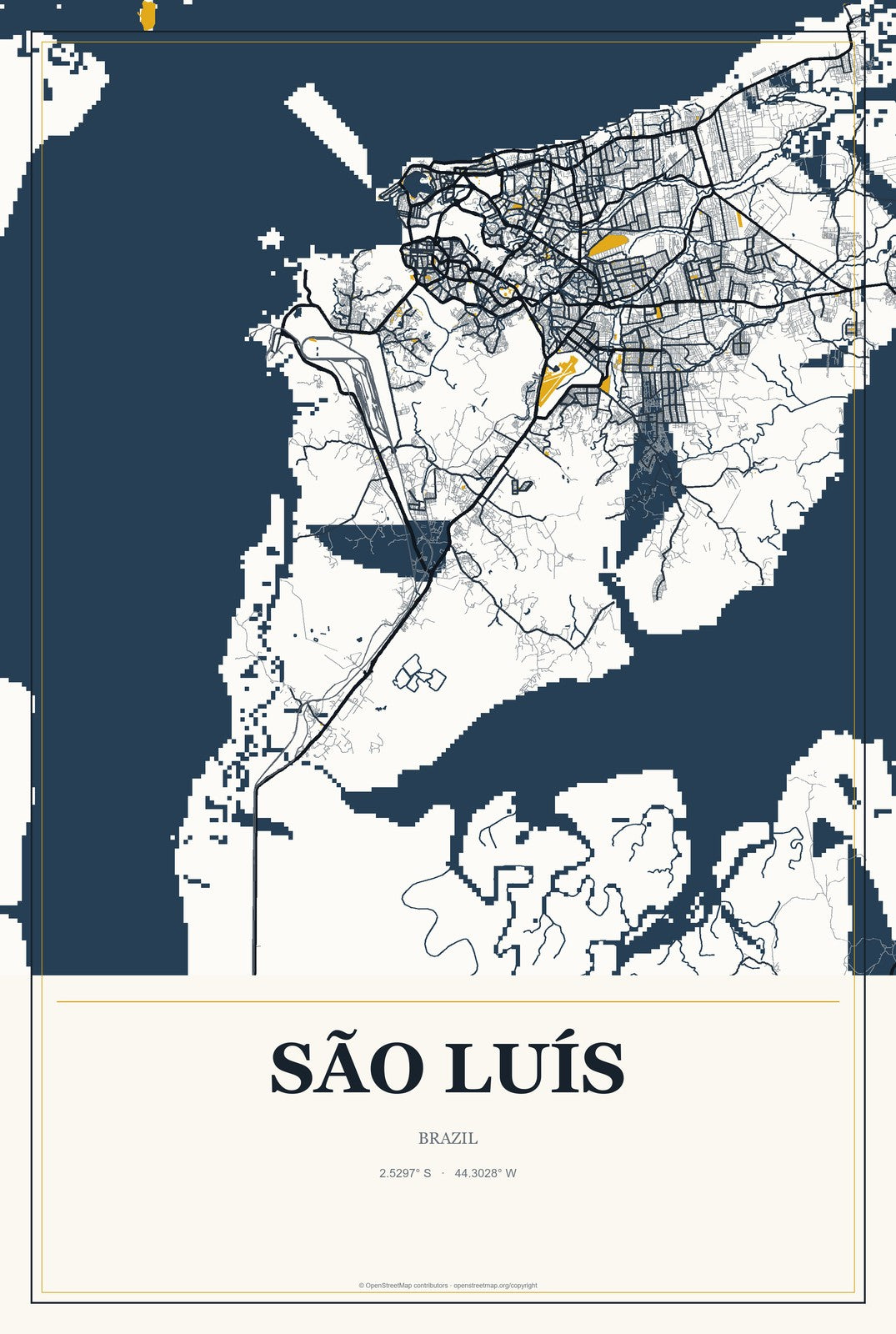 São Luís, Brazil City Map Aluminum Sign in Citrine Modern style