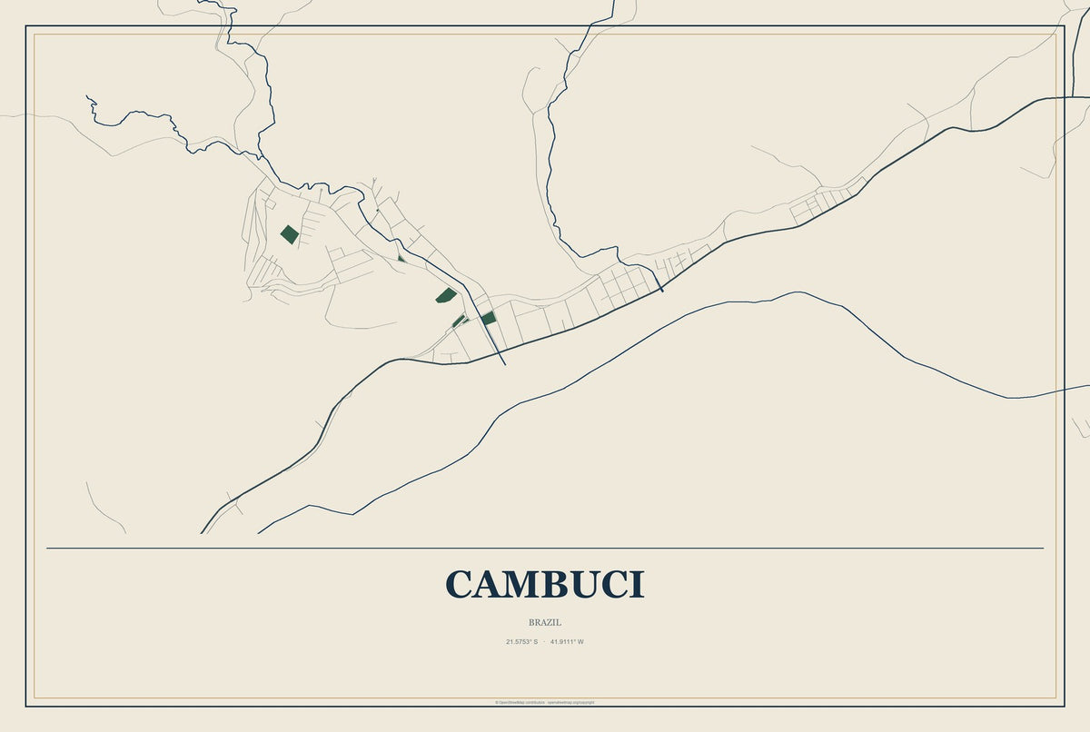 Cambuci, Brazil City Map Aluminum Sign in Coastal Cutout style