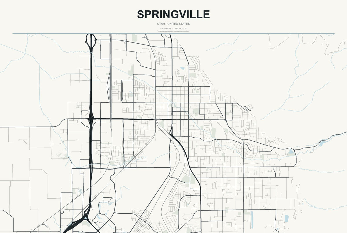 Springville, Utah City Map Aluminum Sign in Headline Atlas style