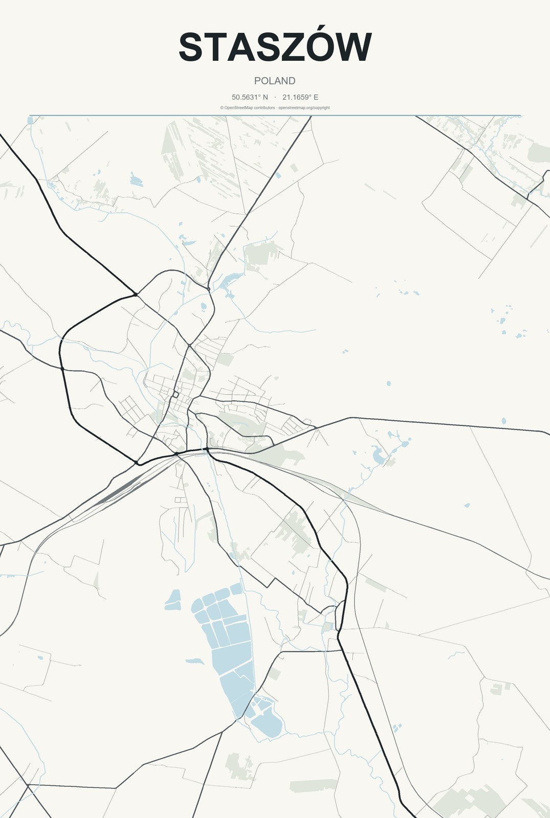 Staszów, Poland City Map Aluminum Sign in Headline Atlas style